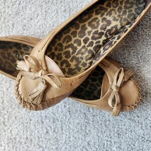 Giannabini Tan Bow Ballet Flats w/ Leopard Print Insole | Casual Everyday Shoes